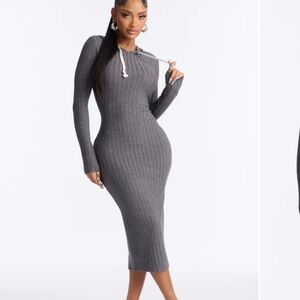 Fashion Nova Charcoal Long Sleeve Dress - Size S